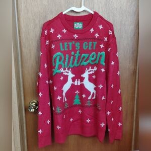 Red Ugly Christmas Sweater Blitzen Funny Reindeer Design